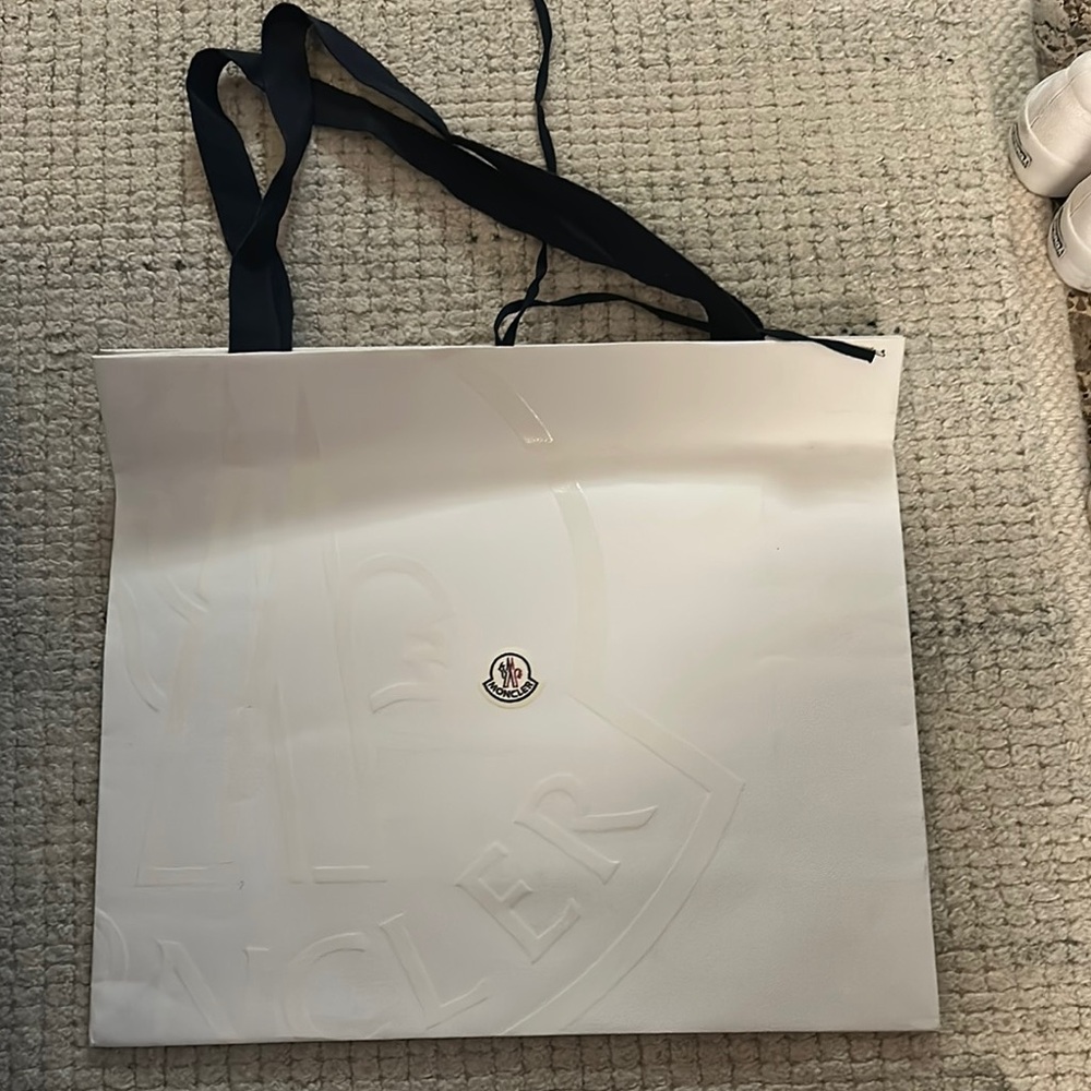Moncler White Shopping Bag with Black Handles